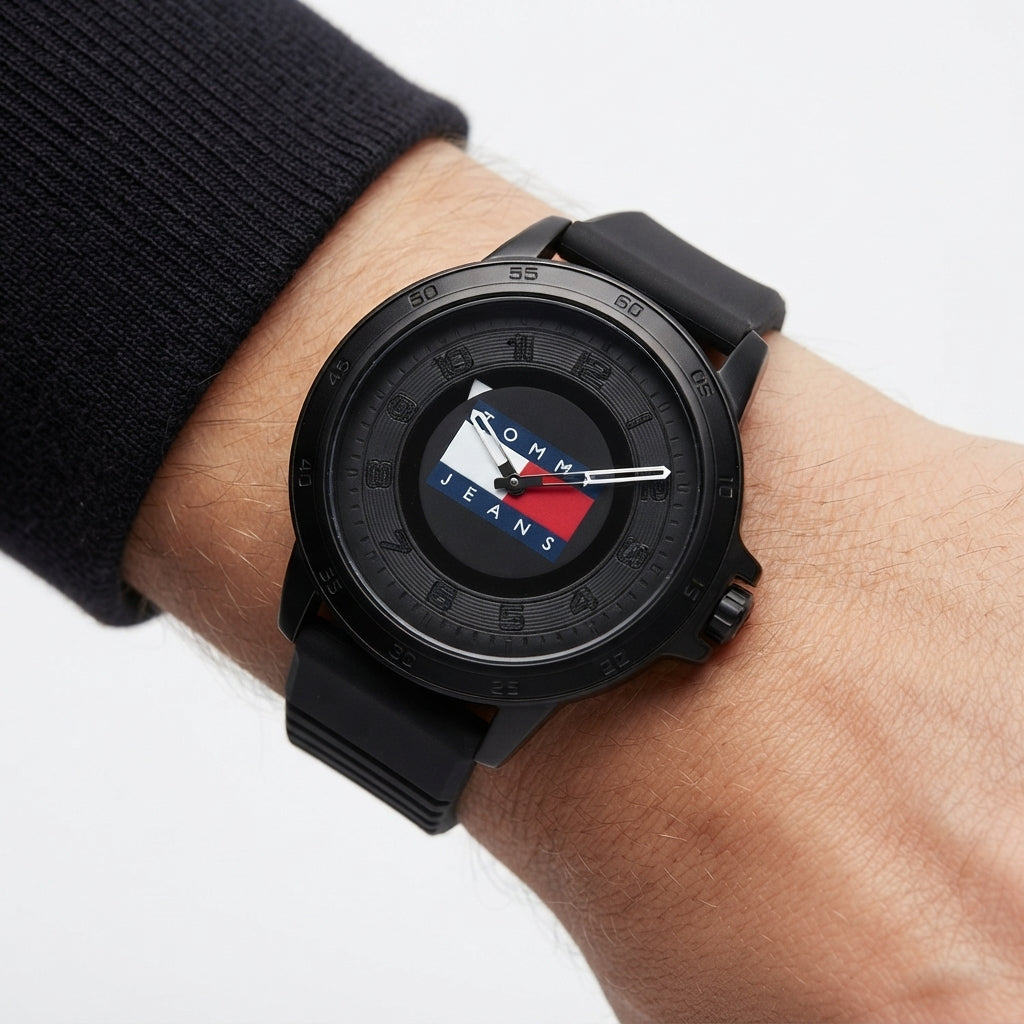 Tommy Jeans Black Silicone Sport Watch