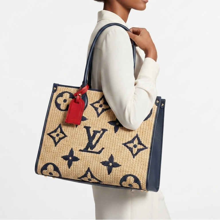Louis Vuitton OnTheGo Straw Monogram Tote with Red Charm 👜✨