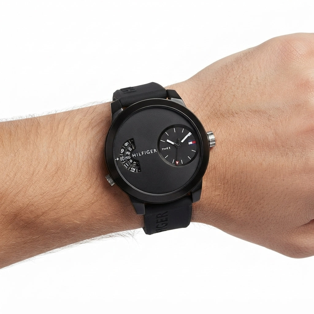 Tommy Hilfiger Dual Time Black Silicone Sport Watch
