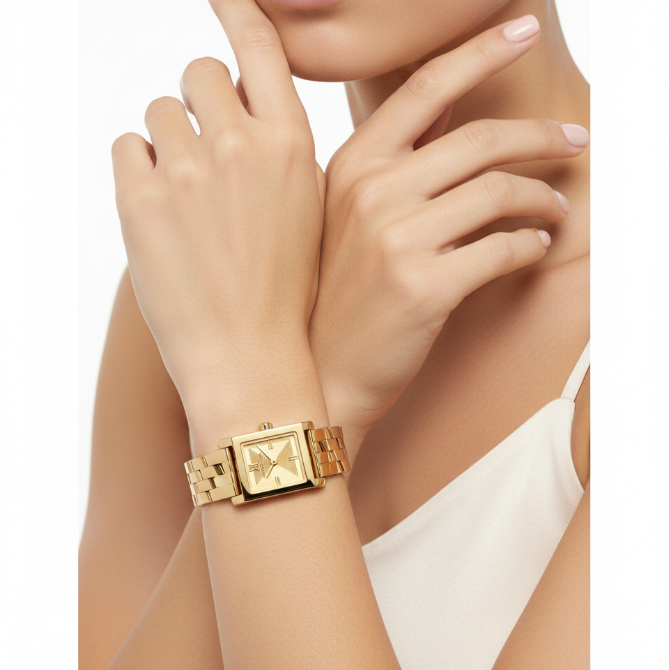 Michael Kors Gold-Tone Square Face Link Bracelet Watch 🌟👑 geometric