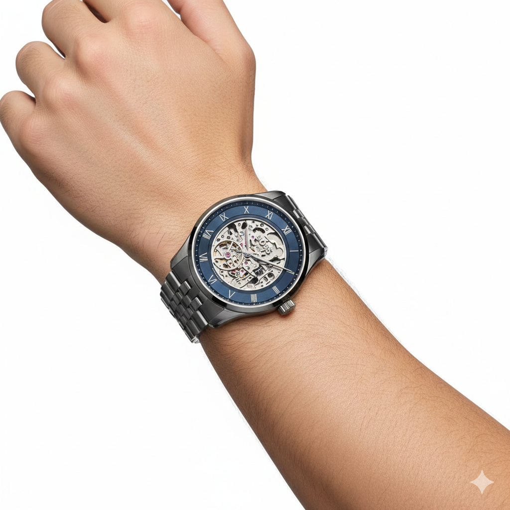 Hugo Boss Skeleton Dial Automatic Watch in Gunmetal Steel ⌚⚙️🌑