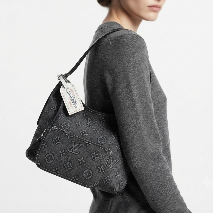 Louis Vuitton Monogram Denim Shoulder Bag in Grey 👜✨