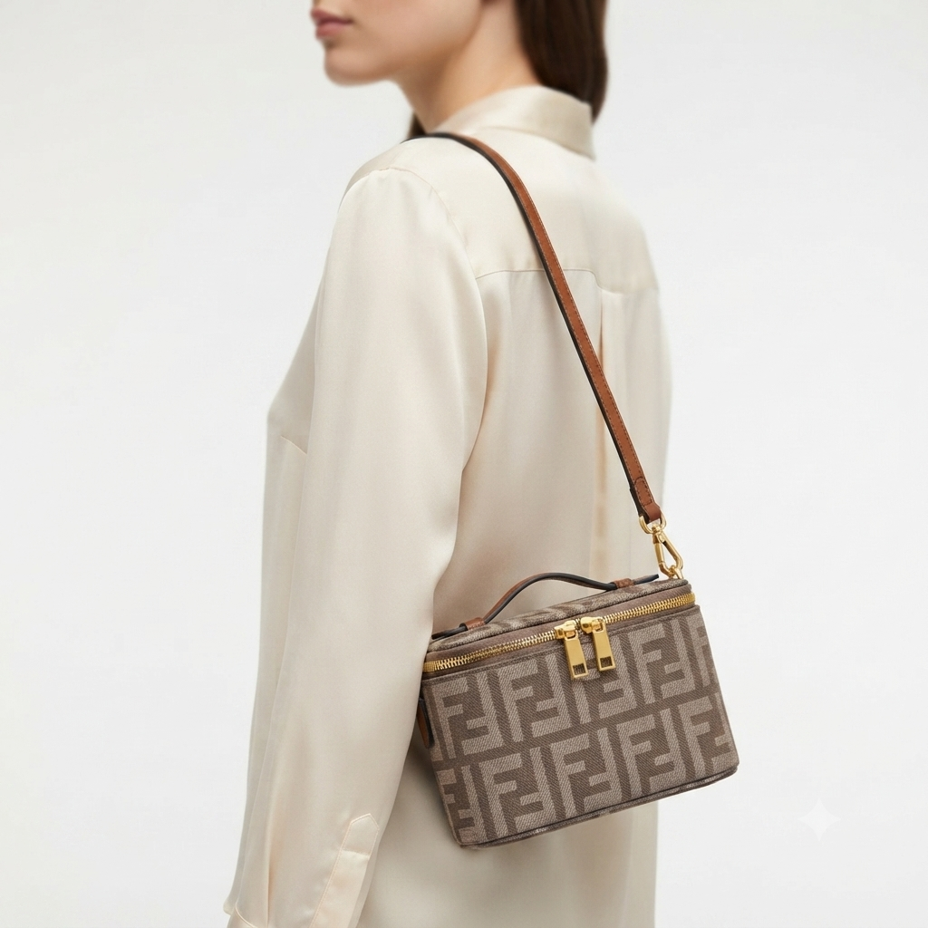 Fendi Monogram Vanity Case Bag with Crossbody Strap