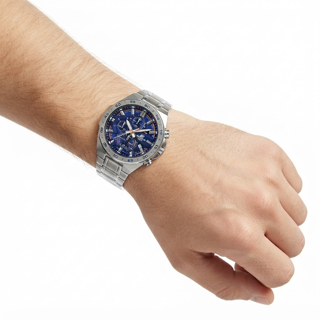 Casio Edifice Chronograph with Radiant Blue Dial and Stainless Steel