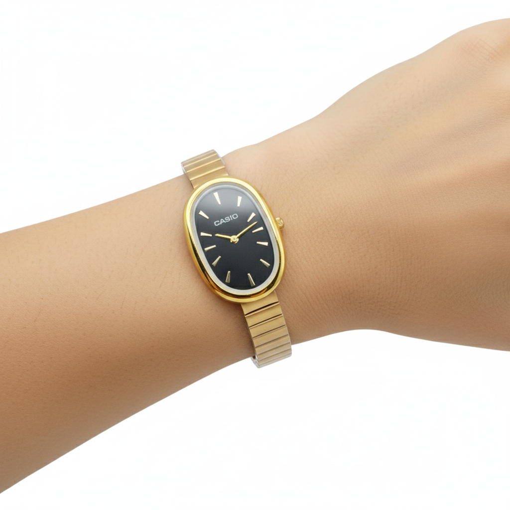 Casio Gold Tone Oval Ladies Watch with Black Dial ⌚✨🖤