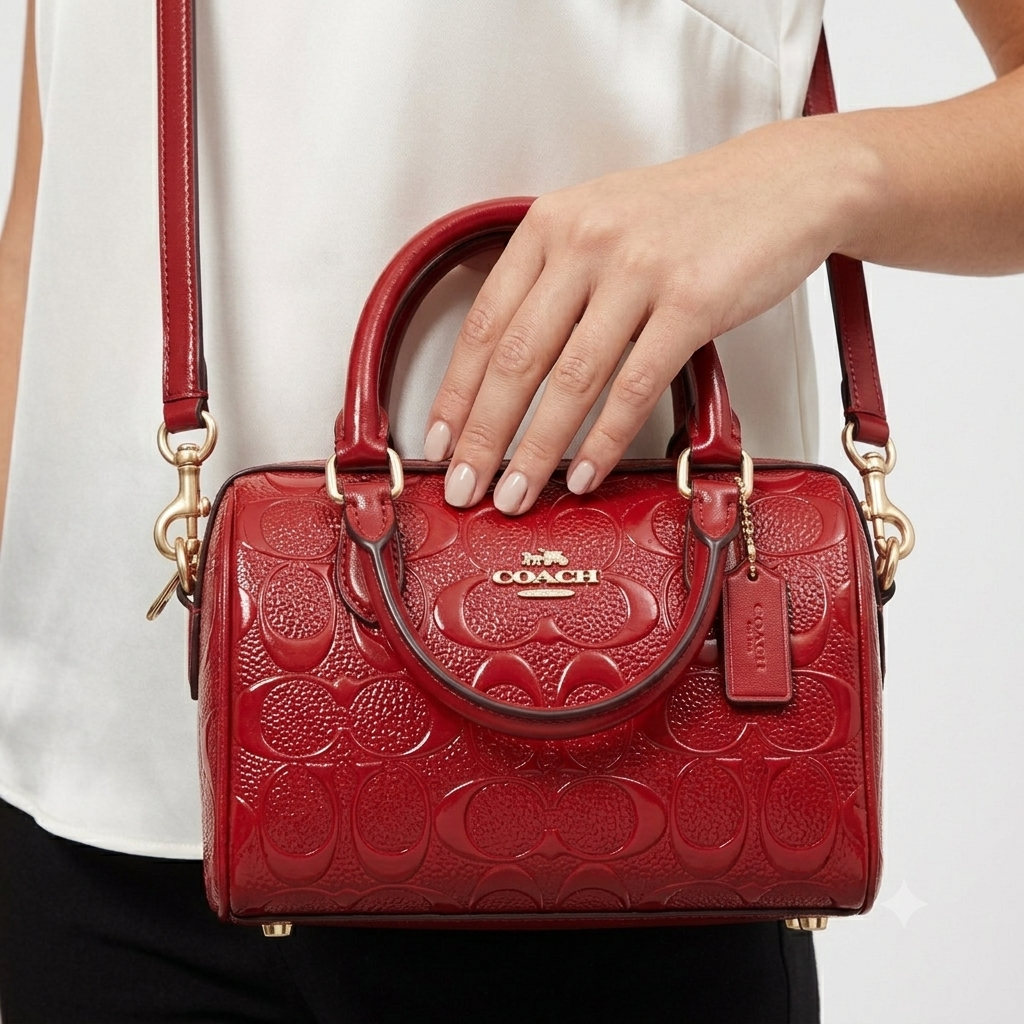 Coach Red Signature Mirror Original Satchel with Crossbody Strap 👜
