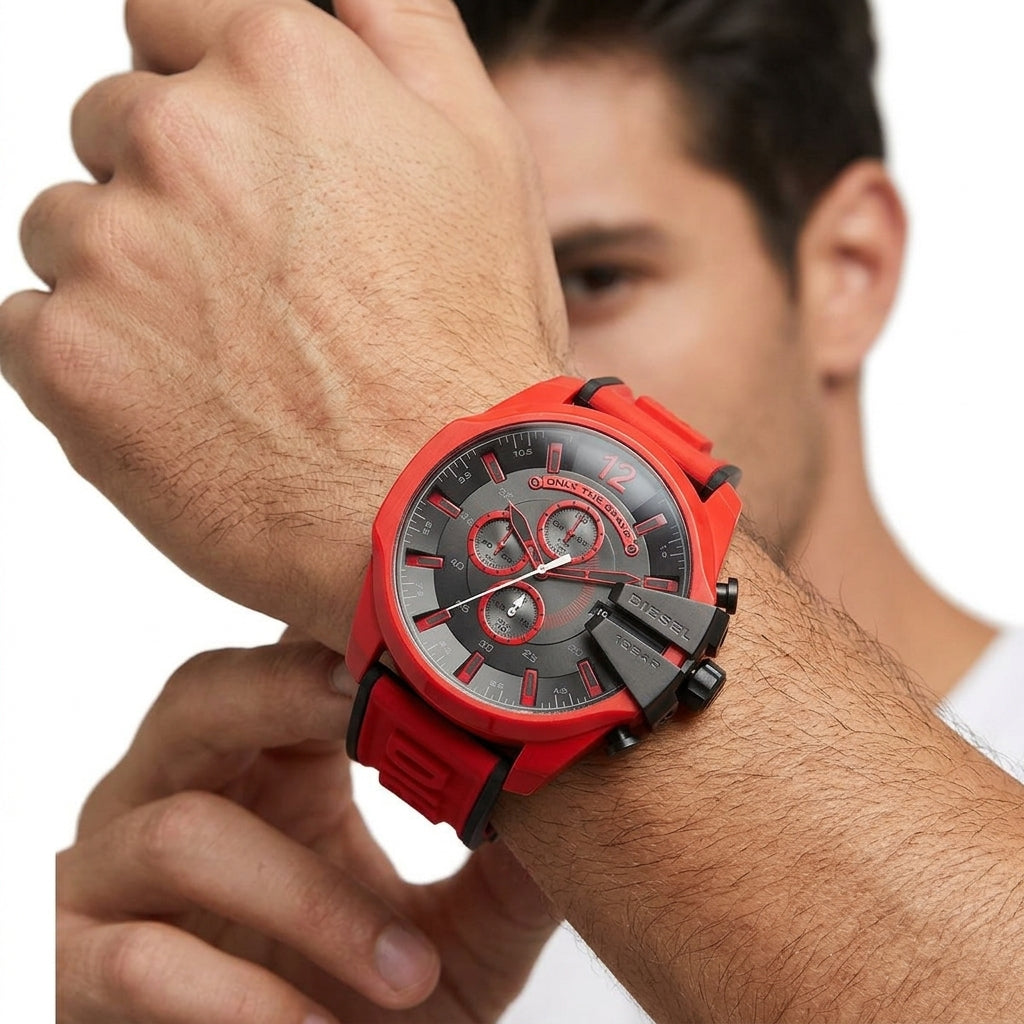Diesel Only The Brave Chronograph Watch in Bold Red and Black