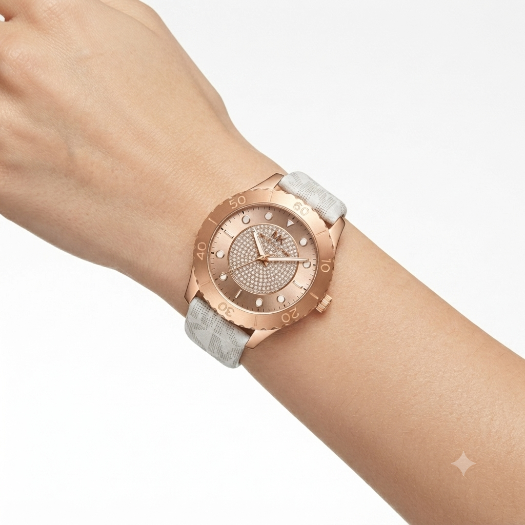Michael Kors Logo Strap Gold-Tone Crystal Accented Watch