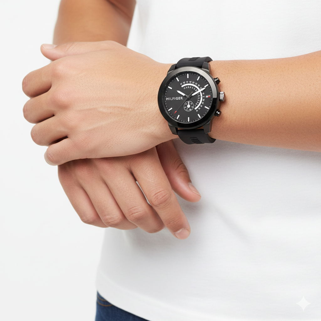 Tommy Hilfiger Men's Matte Black Sport Watch with Textured Silicone Strap ⌚🖤✨