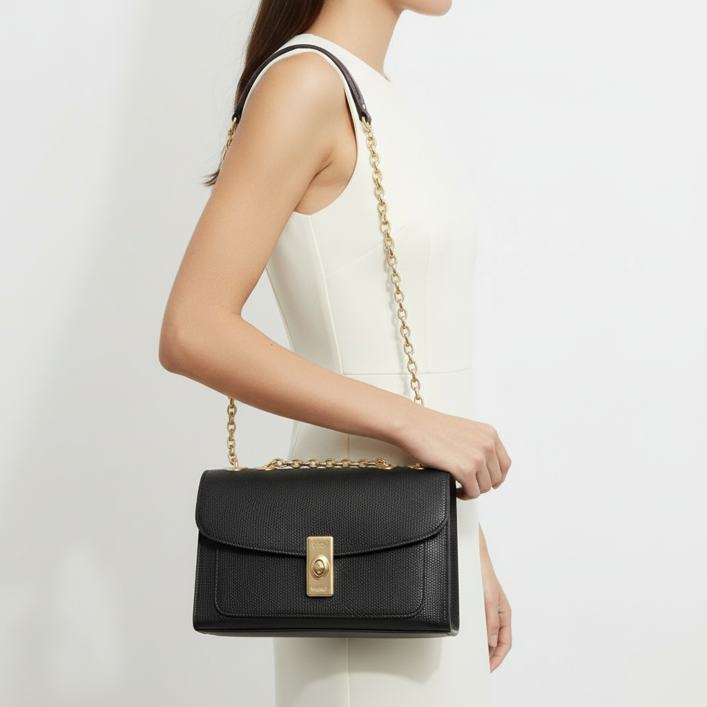 COACH Pebble Leather Shoulder Bag with Snakeskin Detail 🖤👜✨