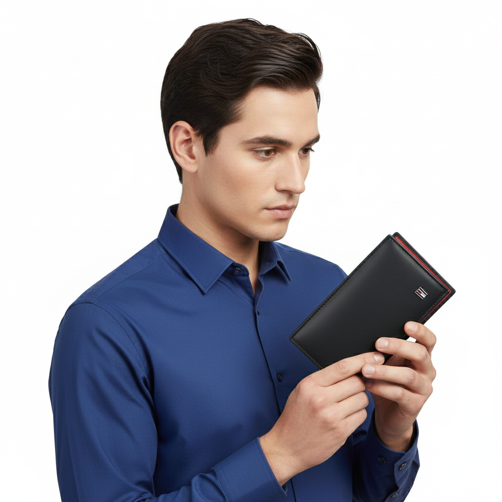 Tommy Hilfiger Men's Tan Monogram Leather RFID Bi-Fold Wallet 🤎🔠💳