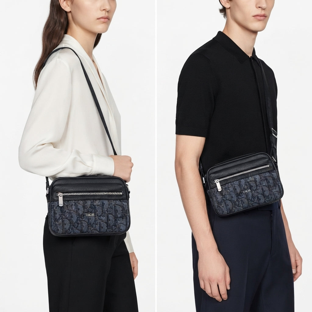 Dior Oblique Jacquard Messenger Bag with Grained Leather