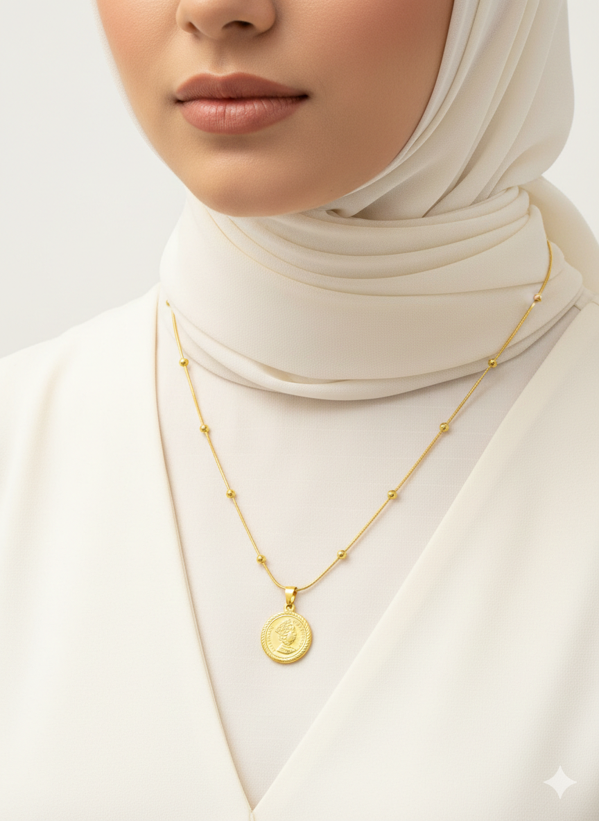 Elizabeth II Coin Pendant Gold Snake Chain Necklace 👑✨💰