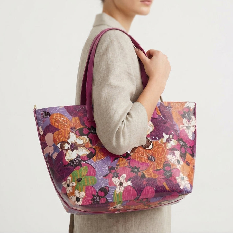 CH Floral Print Tote Bag with Coordinating Pouch Set