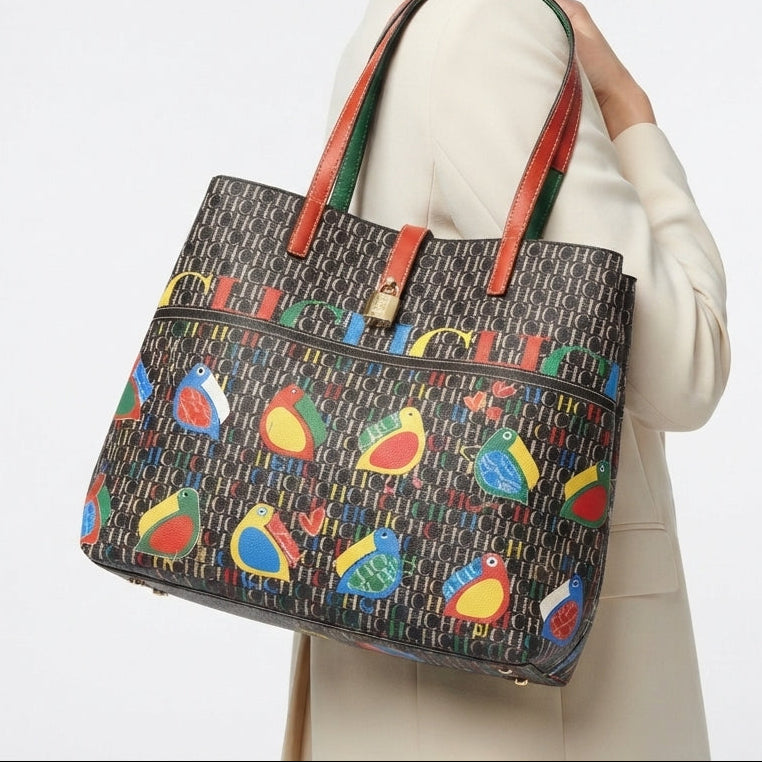 CH Patterned Bird Print Tote Bag