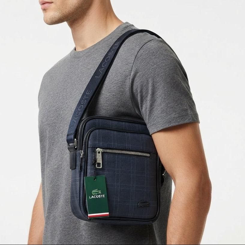 Lacoste Plaid Pattern Navy Crossbody Bag