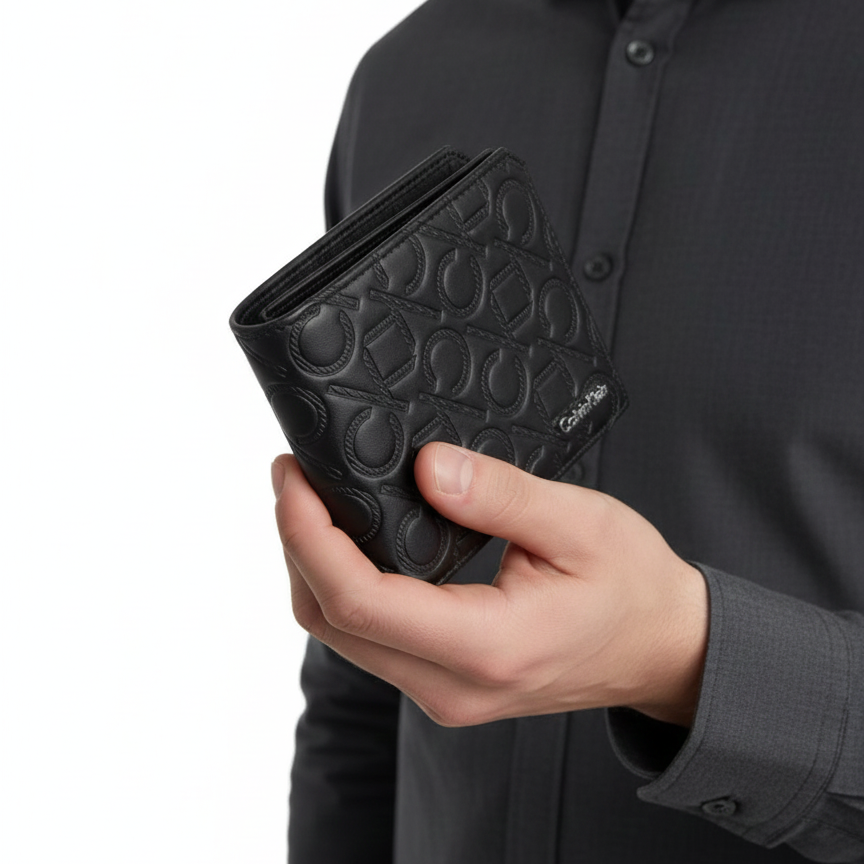 Calvin Klein Embossed Monogram Bifold Leather Wallet 🖤💼✨