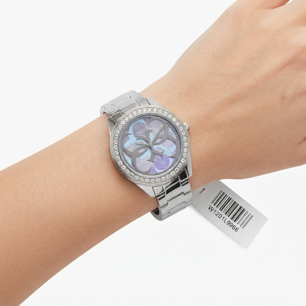 Guess Gold Tone Crystal Bezel Animal Print Dial Watch