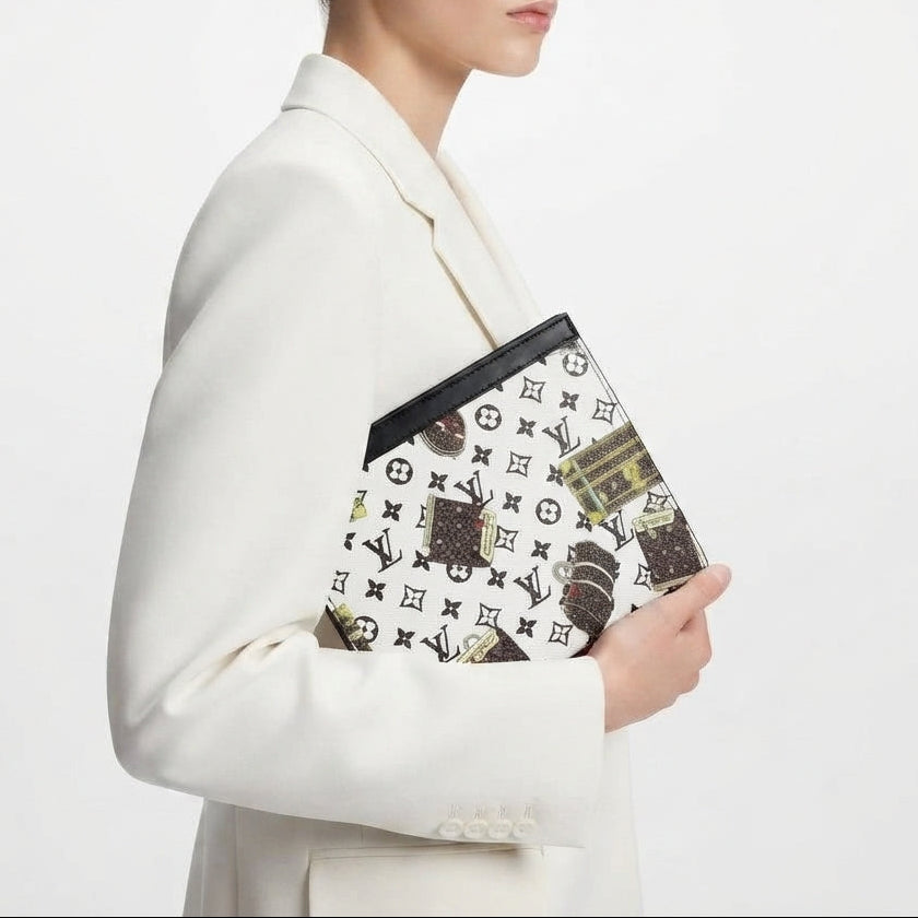 Louis Vuitton Monogram and Luggage Illustration Clutch