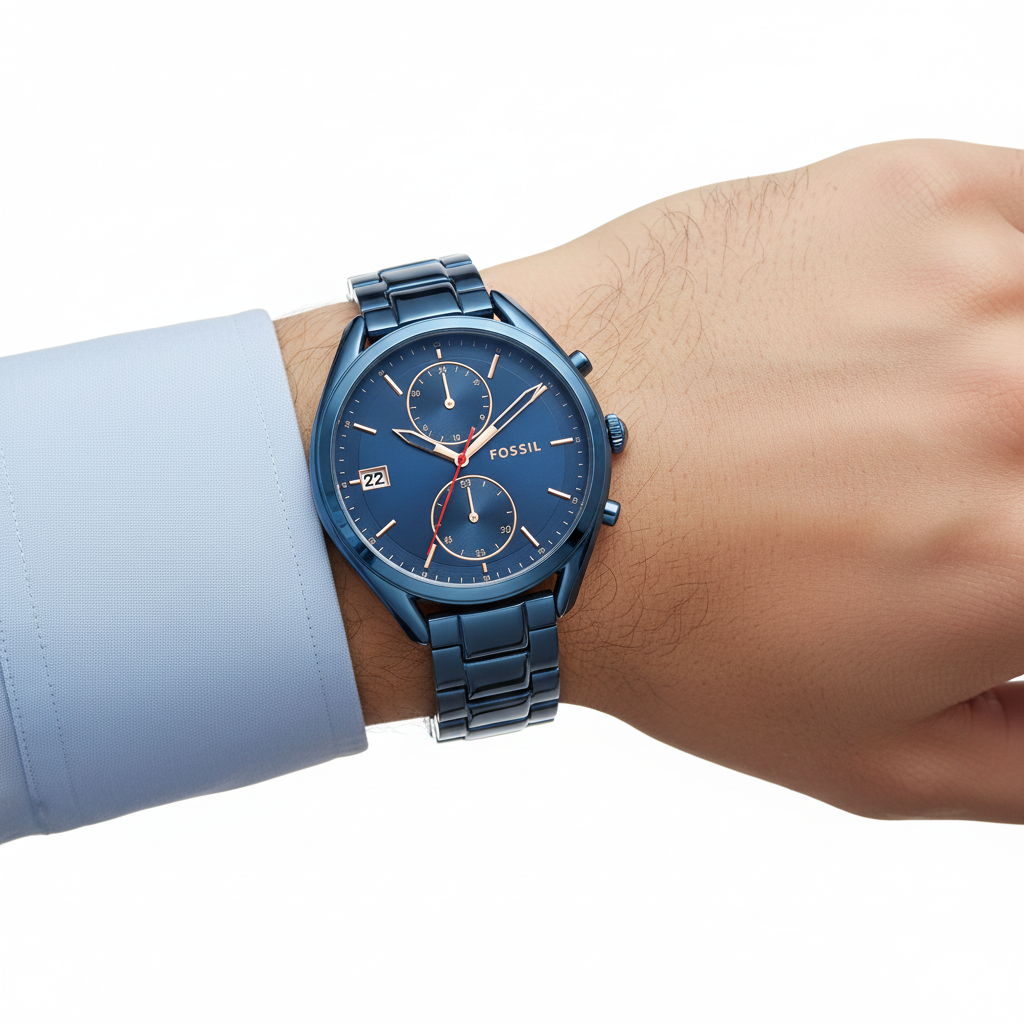 Fossil Men's Blue Chronograph Stainless Steel Watch 💙⏱️🔗