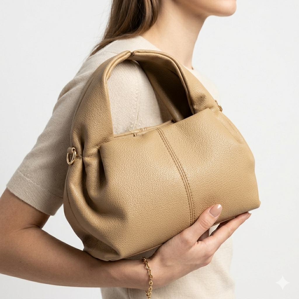 Polène: Chic Beige & Black Textured Bag 👜🖤