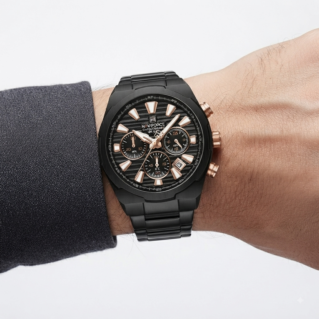 NAVIFORCE  Black Stainless Steel Chronograph Watch