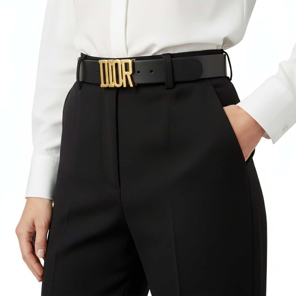 Christian Dior Logo Belt Set with Interchangeable Gold and Black Buckles 🖤✨⚪