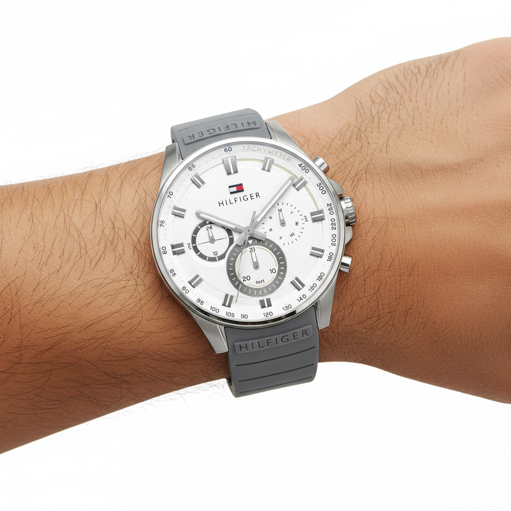 Tommy Hilfiger Men's Gray Silicone Chronograph Watch ⌚️🐘⚪