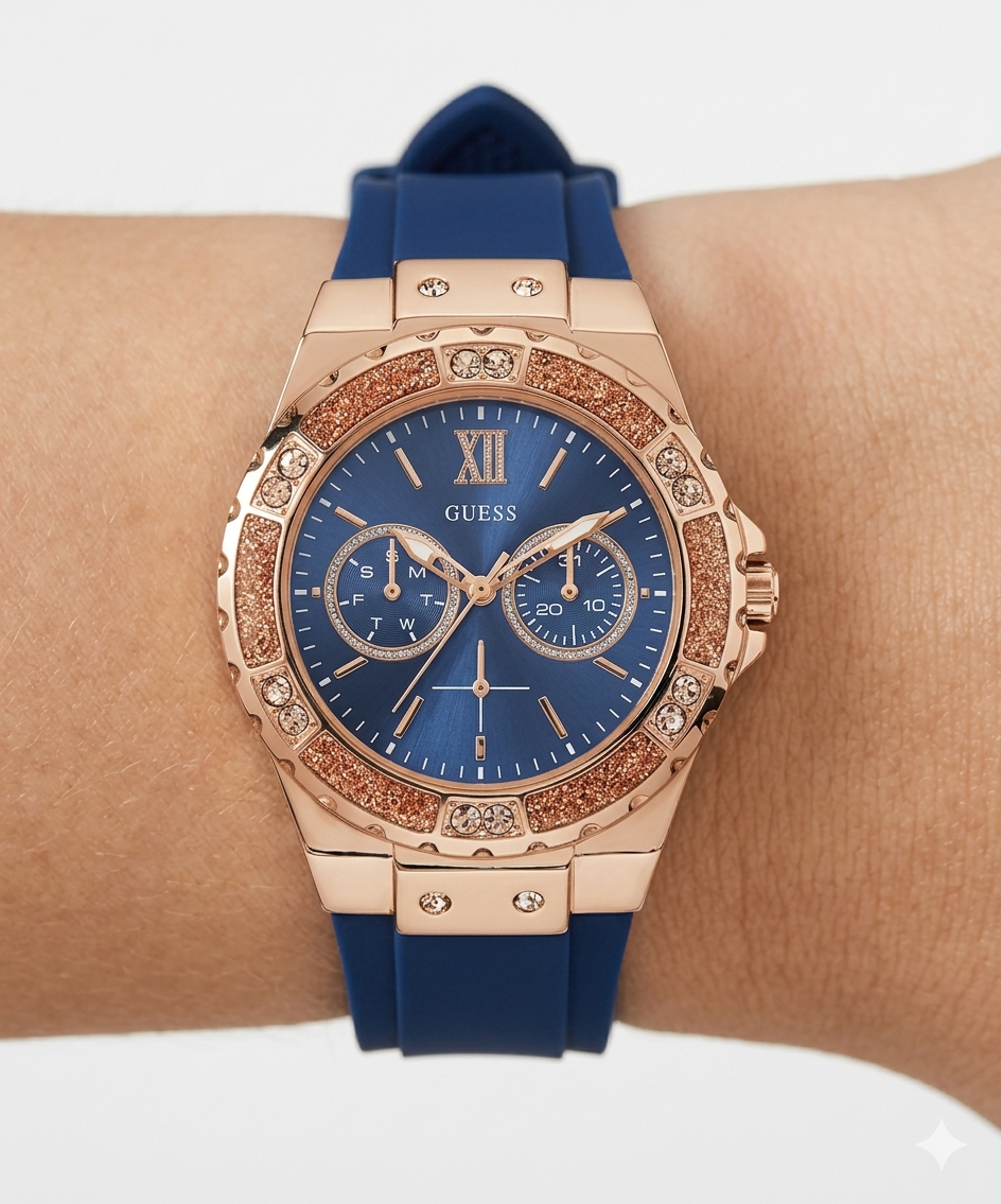 Guess Limelight Multifunction Rose Gold Tone Silicone Watch ⌚✨💙