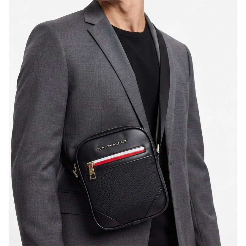 Tommy Hilfiger Signature Stripe Black Crossbody Bag 💼✨