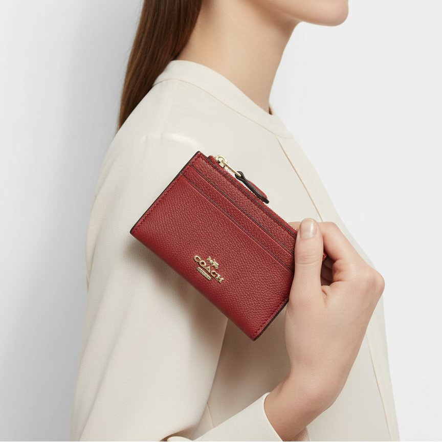Coach Leather Zipped Card Case in Cherry Red 🍒👜✨