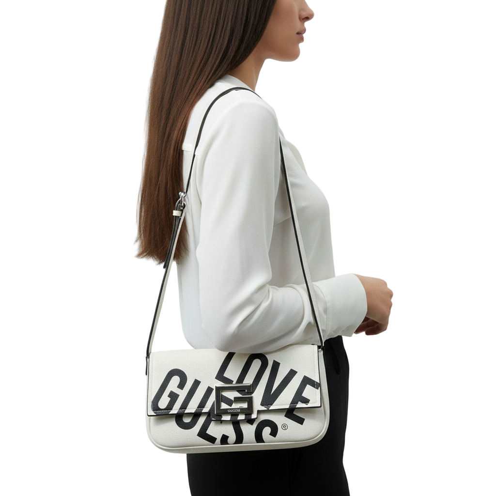 GUESS Love Logo Printed Flap Shoulder Bag 🤍 bold statement
