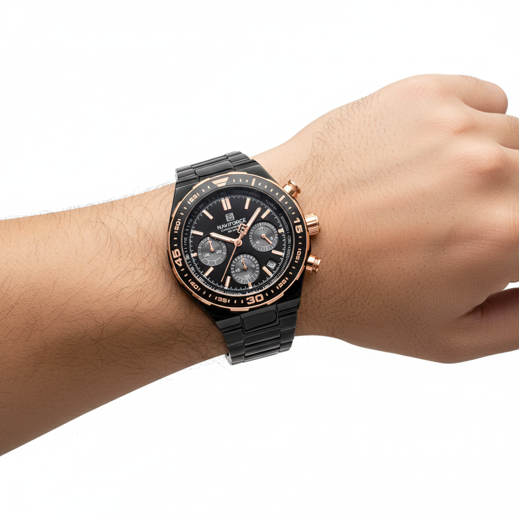NAVIFORCE Luxury Black and Rose Gold Chronograph Watch ⌚✨🏆