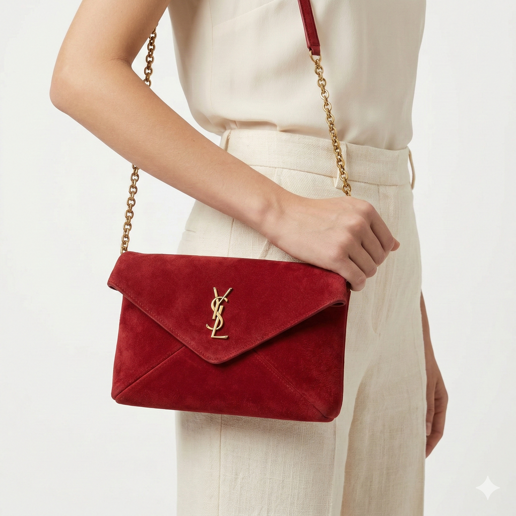 Saint Laurent Suede Monogram Envelope Chain Bag 🥀✨🍷