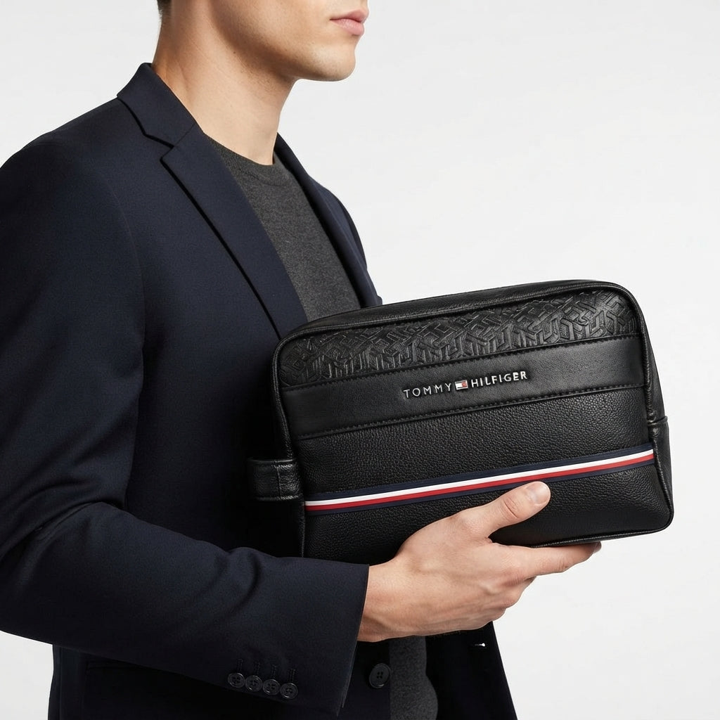 Tommy Hilfiger Signature Stripe Textured Black Handbag