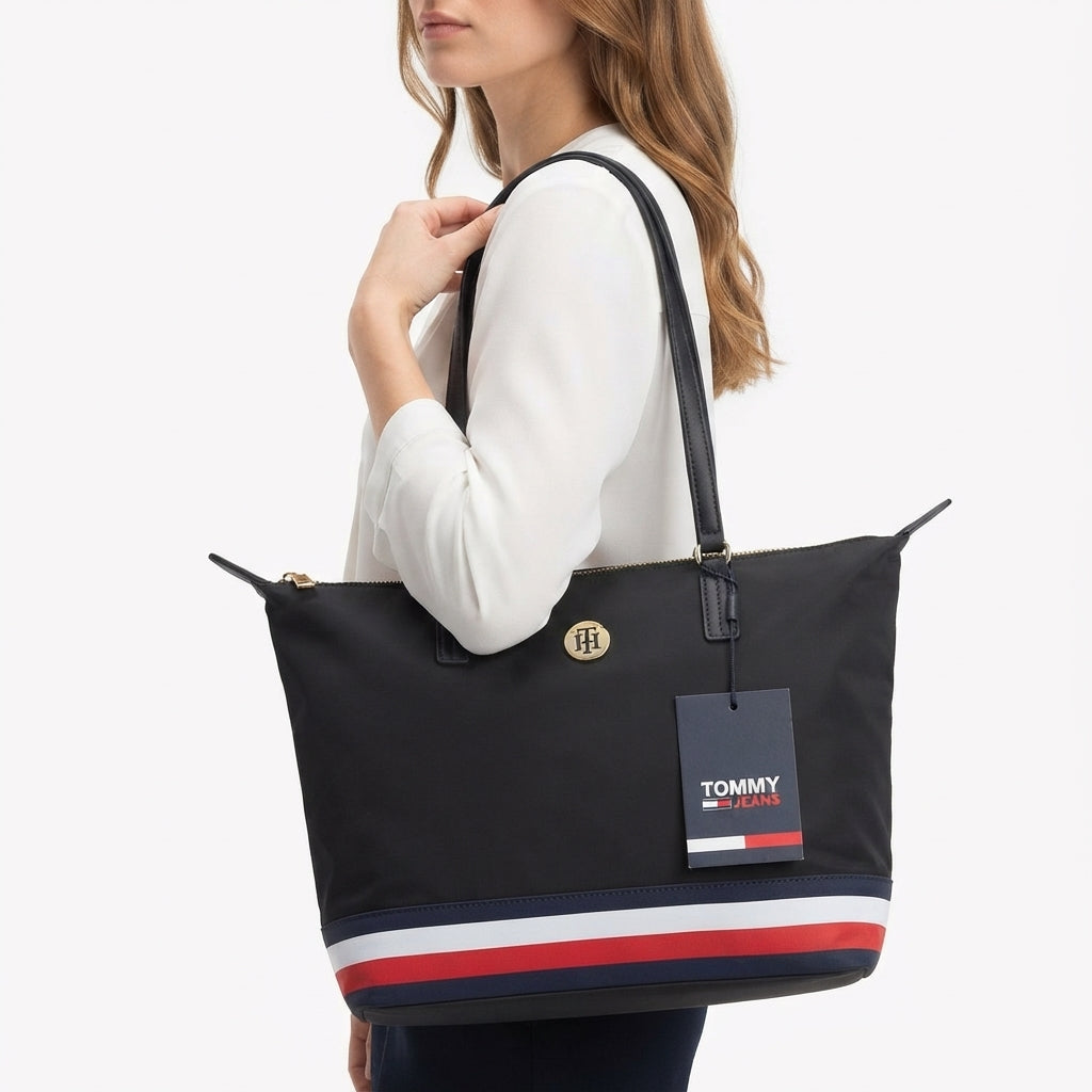Tommy Jeans Signature Stripe Tote Bag in Black