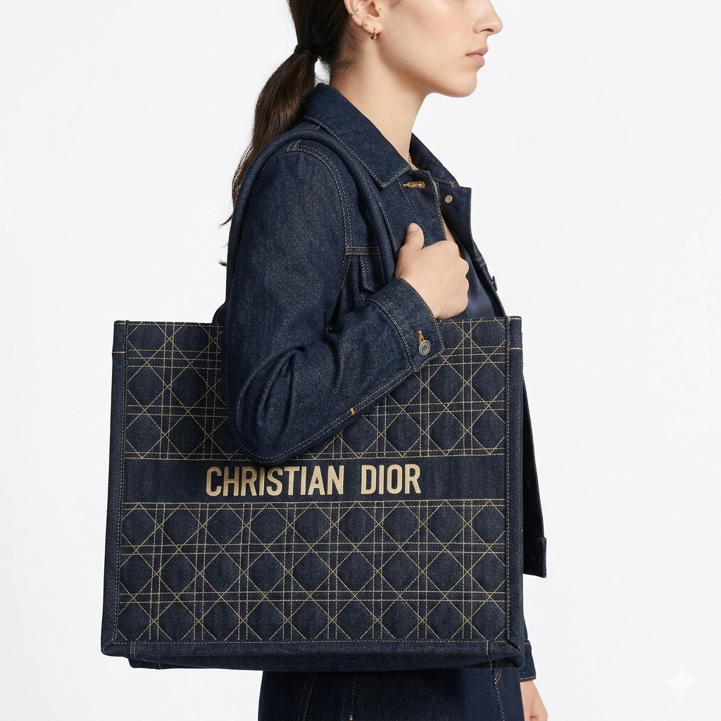 Christian Dior Book Tote in Blue Cannage Denim 👜✨🧵