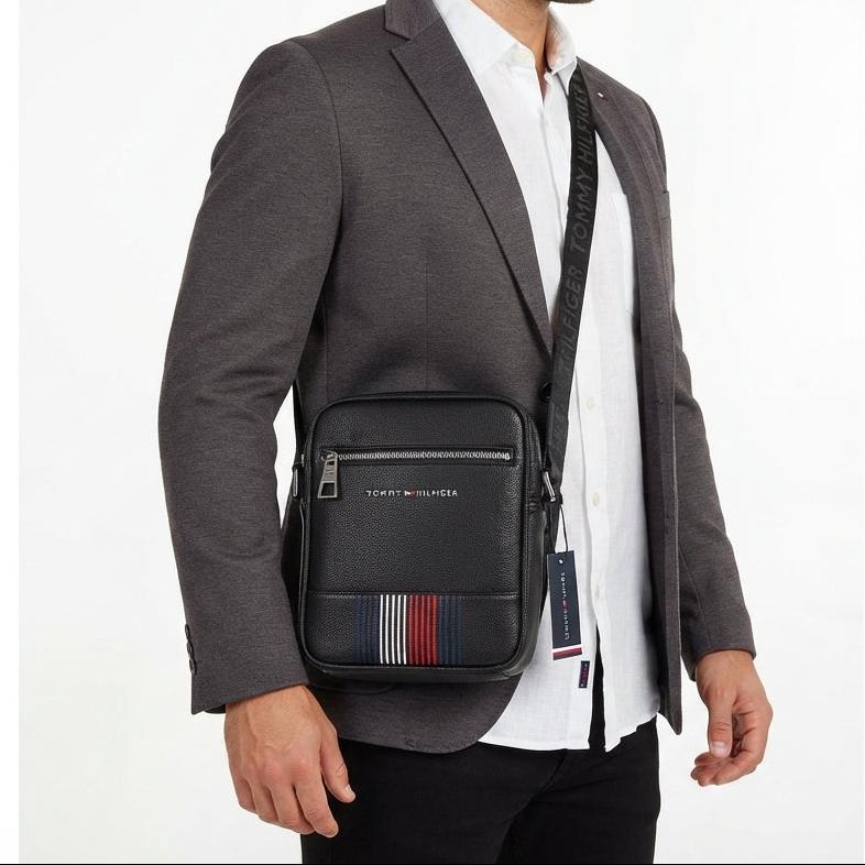 Tommy Hilfiger Textured Faux Leather Crossbody with Signature Stripe