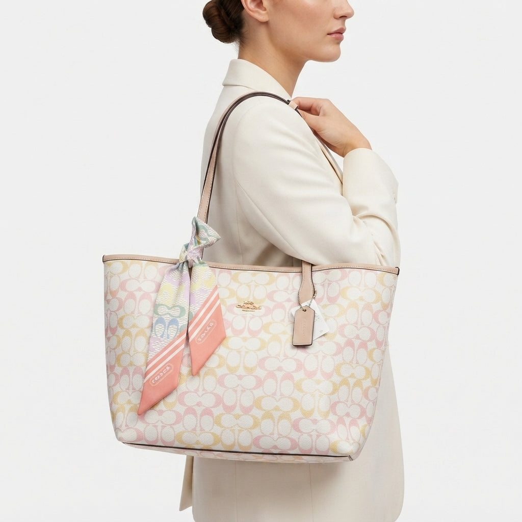 Coach Signature Multi-Color Tote with Scarf Accessory