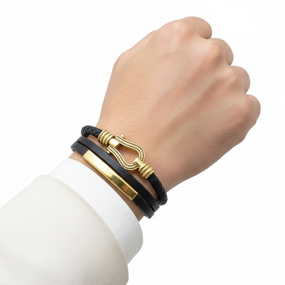 CK Classic Stainless Steel Braided Leather Bracelet 🔱✨🖤