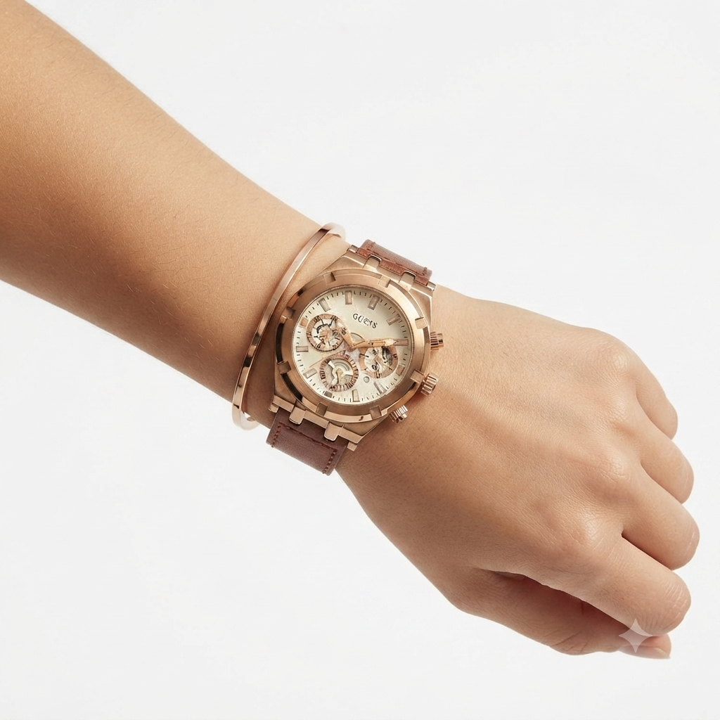 Guess Men's Chronograph Watch with Rich Brown Leather Strap ⌚✨