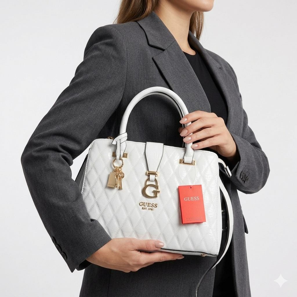 GUESS Chic Tri-Color Satchel 👜🤍🖤