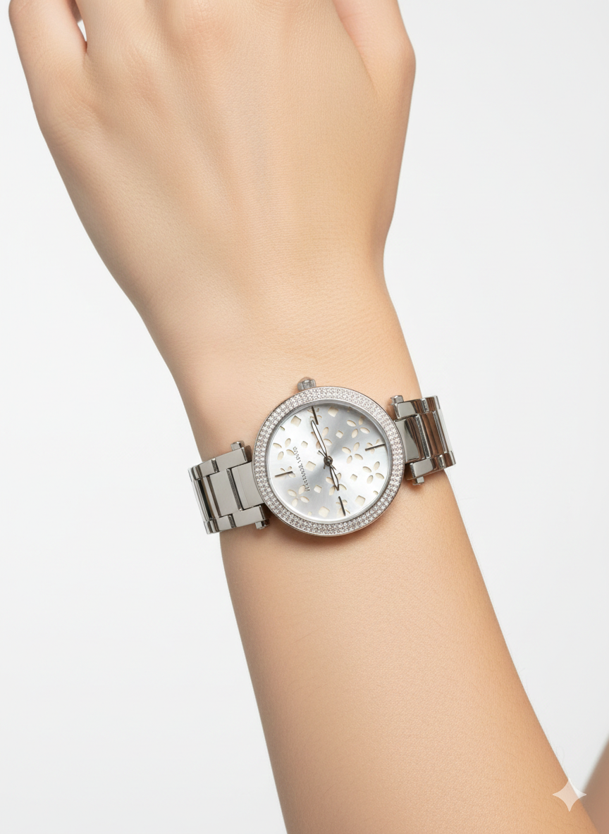 Michael Kors Parker Silver Floral Dial Pave Watch ⌚✨🌸