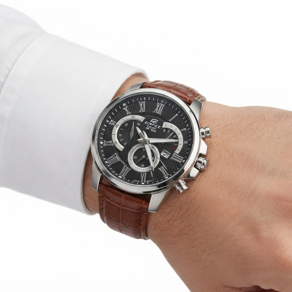 Casio Beside Chronograph Watch with Brown Leather Strap