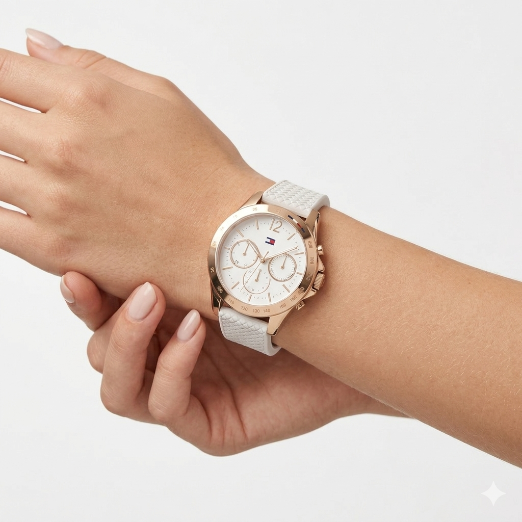 Tommy Hilfiger White Silicone & Gold-Tone Watch ⌚✨