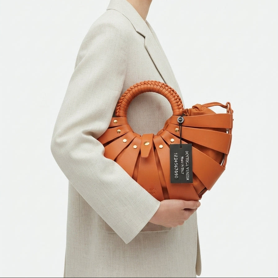 Bottega Veneta Style Braided Handle Handbag in Vibrant Orange