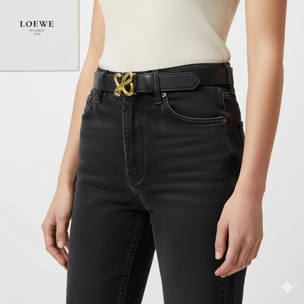 LOEWE Madrid 1846 Black Leather Belt with Gold Anagram Buckle 🌟 ✨ 👜