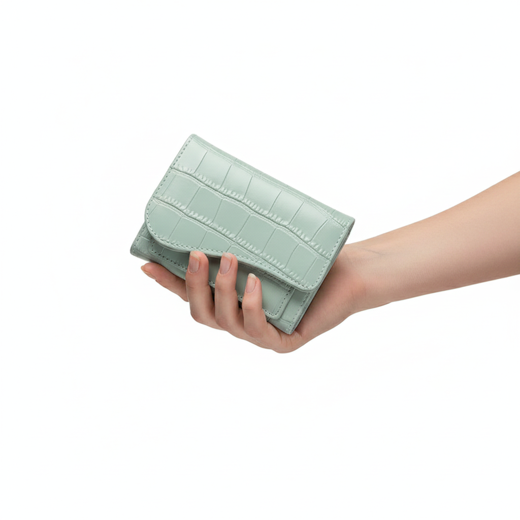 💚 Mint Croc-Embossed Bi-Fold Wallet 🐊✨