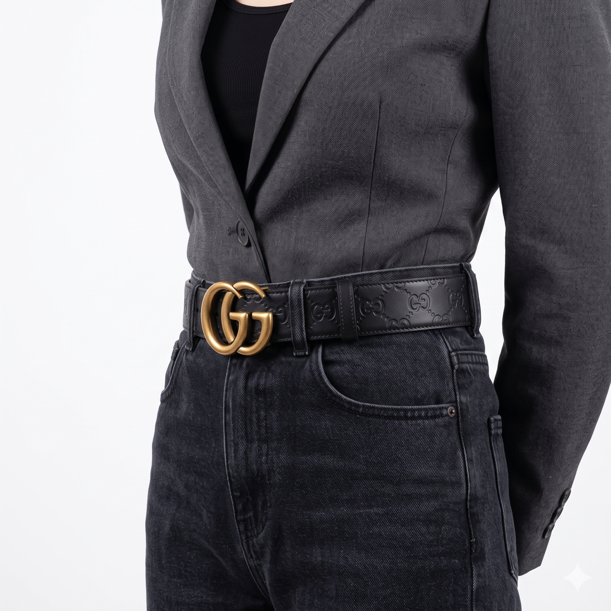 Luxury Black Leather Belt Set with Interchangeable GG Buckles 🖤✨