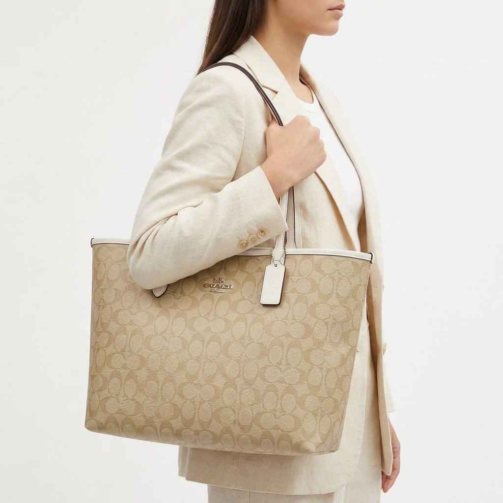 Coach Monogram Reversible Tote Bag with Detachable Pouch